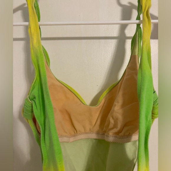 Vintage 90s Bikini One Piece Swimsuit Citrus Swim Neon Green Yellow Medium - Picture 6 of 6